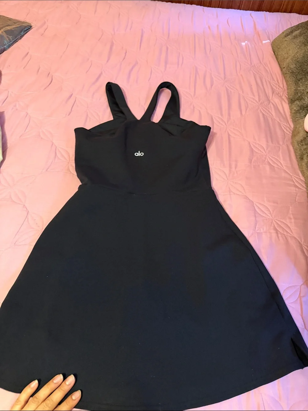 ALO Yoga Black Strappy A-Line Mini Dress